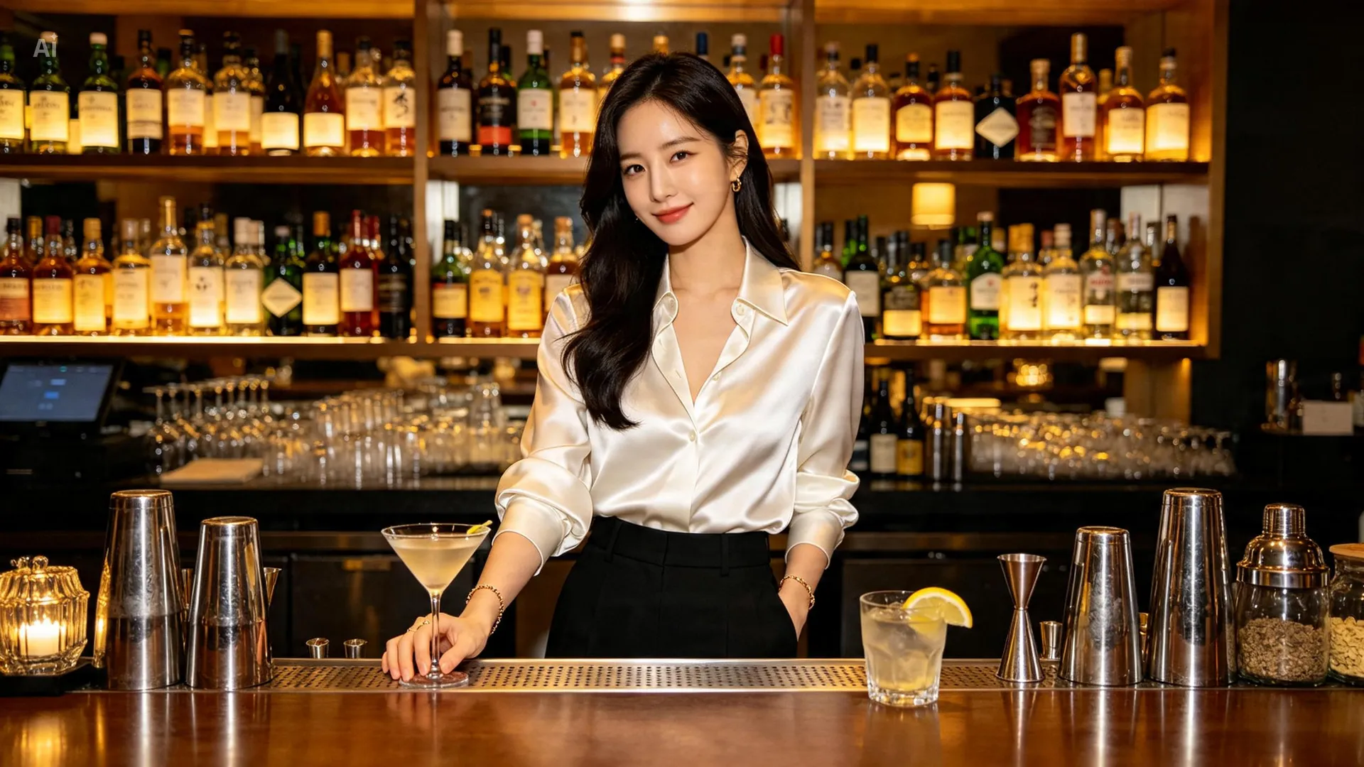칵테일을 만드는 바텐터